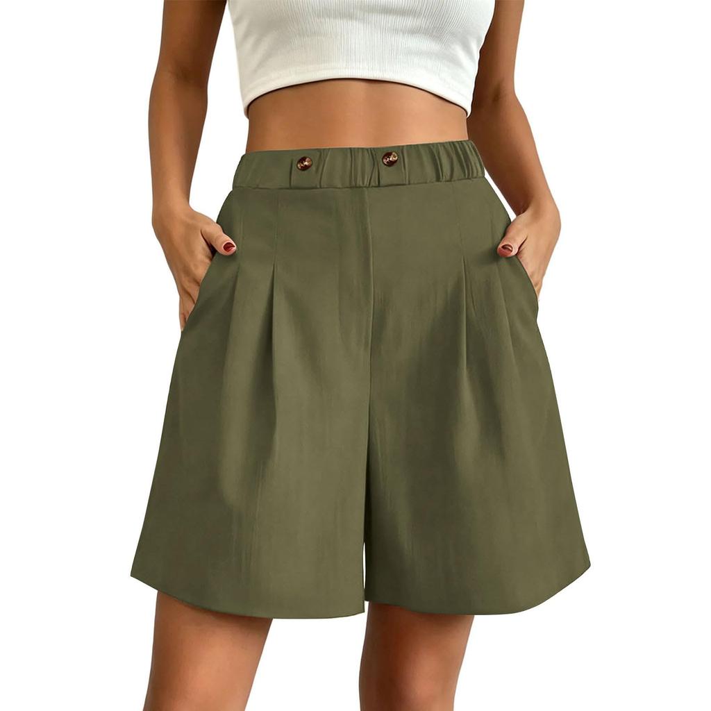 Damen High Waist Locker Geschnittene Lässige Shorts mit Taschen Elastischer Bund Weiter Bein Design für den Alltag