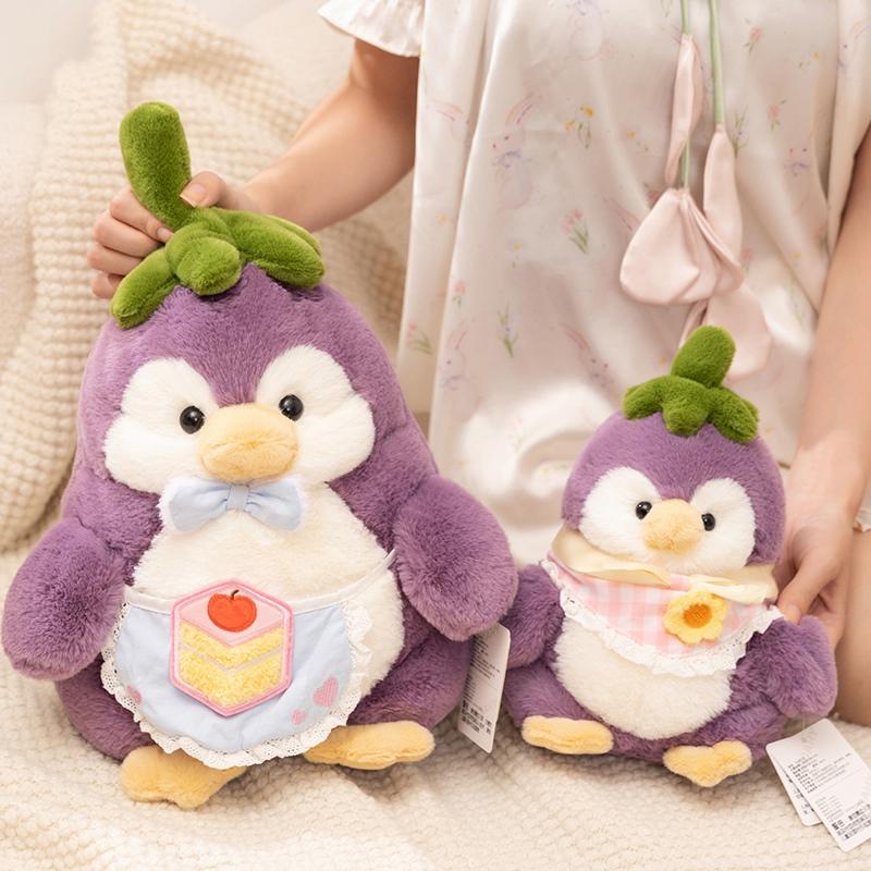 25-60cm Creative Purple Penguin Plushie Cute Penguin In Vegetable Eggplant Plush Toy Kawaii Christmas Gift Pillow