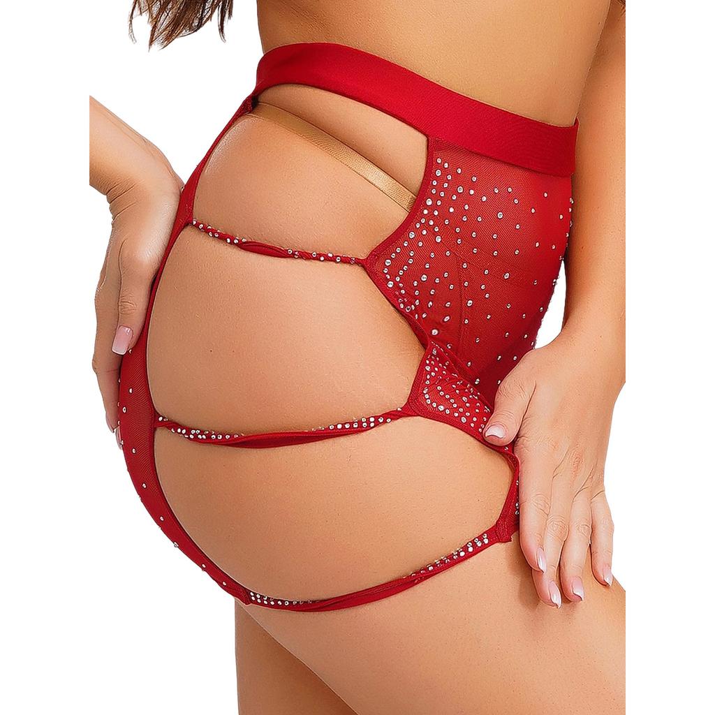 Womens Sparkly Rhinestone Mesh Miniskirt Elastic Waist Side Cutouts Bodycon Design See Through Club Skirt