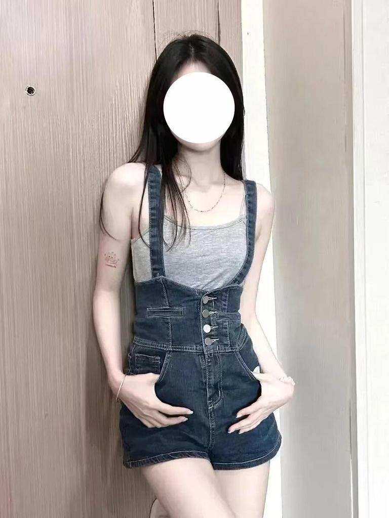 2024 Retro High-Waist Denim Overalls for Women - Slim Fit Street Style Shorts