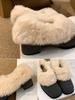 Thick heel square head gentle fluffy shoes women's winter new French gray with skirt fairy temperament velvet warm cotton shoes