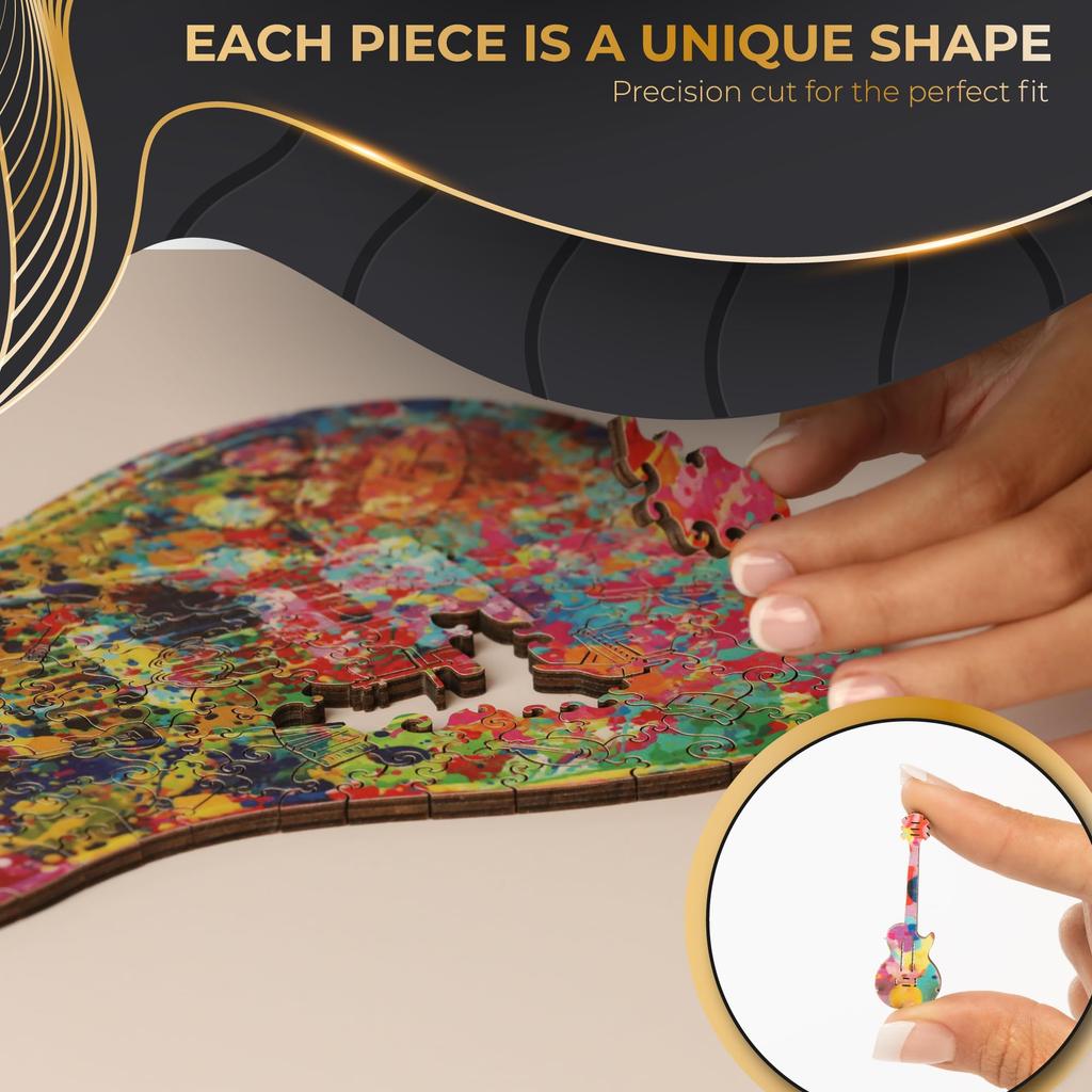 ZenChalet Splatter Guitar 200 Piece Puzzle for Adults Premium Jigsaw Wooden Puzzle Surprise Your Friends and Family with Music Fan Puzzle Brain Teaser