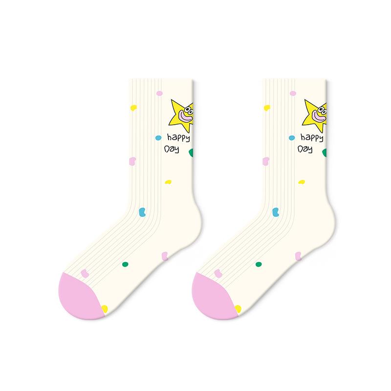 5 Pairs of Female Spring and Autumn New Student Cartoon Boneless Stripe Deodorant Wicker Socks
