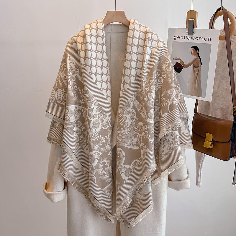 

Women S Winter Cashmere Scarf - Tasseled Damask Printed Pashmina Shawl Warm Wrap & Foulard Poncho