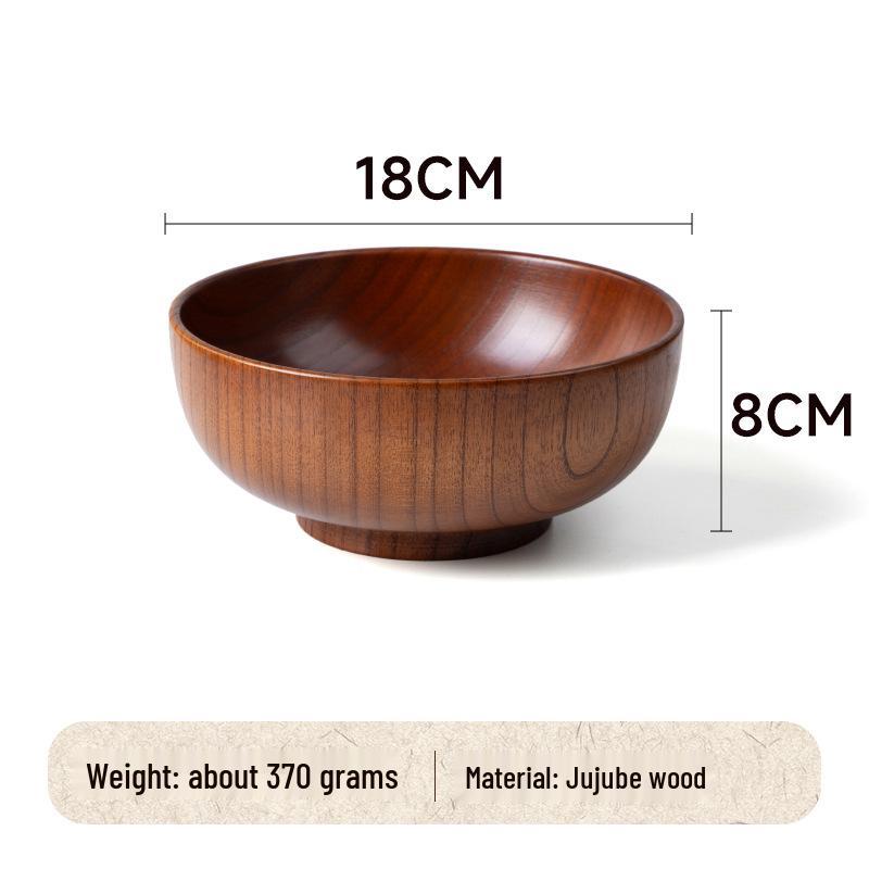 Natural Solid Wood Anti-Scald Jujube Bowl - Chinese Style Children's Rice & Noodle Bowl