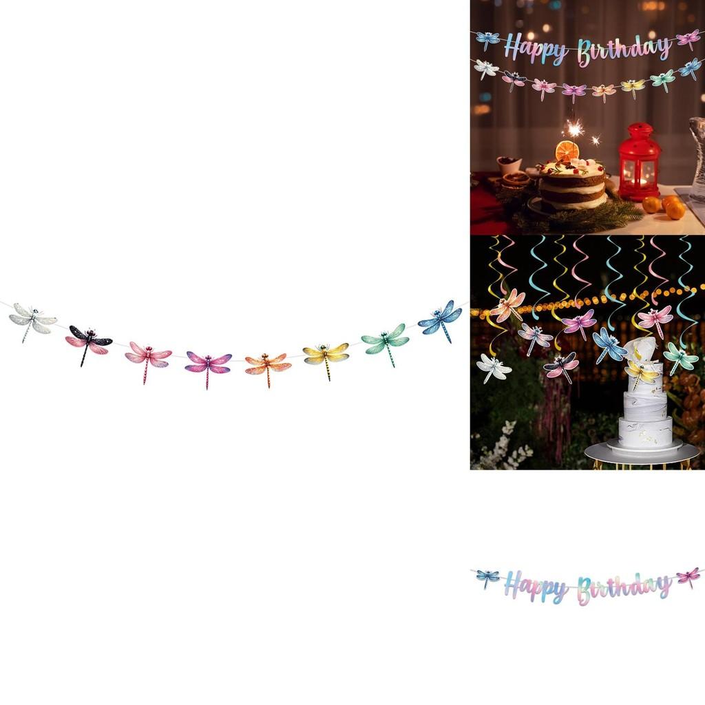 Decorações de Festa de Aniversário com Tema de Insetos e Libélulas Com Bandeirinhas Coloridas Giratórias e Etiquetas Penduradas Para Evento Infantil