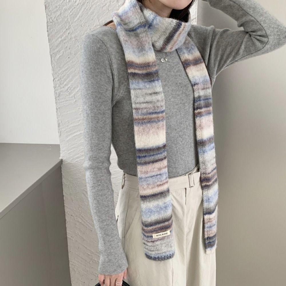 Thickened Rainbow Striped Scarf Korean Style Winter Shawl Cashmere Knitted Scarf  Autumn Winter