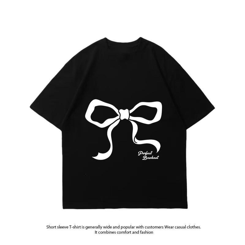 

Летняя футболка унисекс свободного кроя с принтом банта, с рукавом до локтя Extra Large чёрный