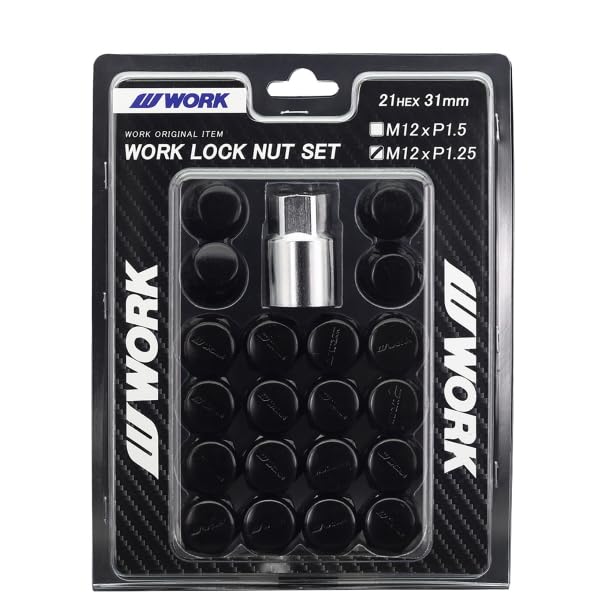

WORK Комплект стопорных гаек 20 штук (16 гаек/4 контргайки) 21HEX M12 x P1.25 Черный Общая длина 31мм Сталь 240257