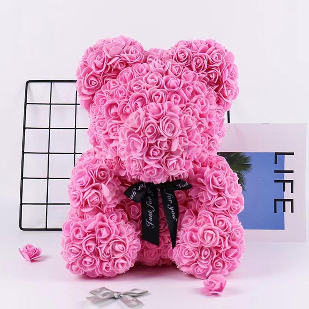 25cm Artificial Teddy Rose Flower Bear Gift Box Colorful Rose Bear Gift Box Warm Light Eternal Rose Valentines Gift For Party