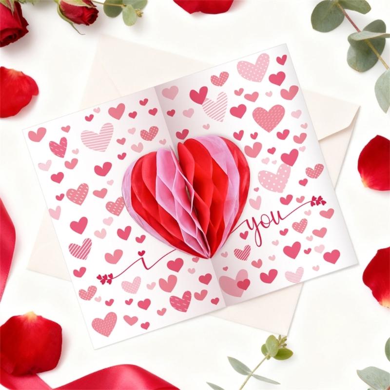 3D Popup Valentine's Day Card for Unique Party Celebration Handmade Greeting Card with Envelope Elegant Birthday Gift