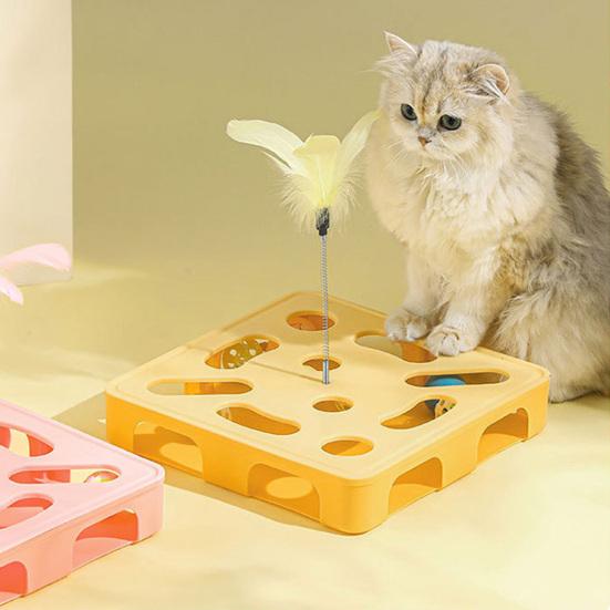 Interactive Puzzle Toy for Cats Puzzle Box with Jingle Balls Spring Feather Wand Cat Enrichment Toy for Indoor Cats Mental Stimulation And Exercise