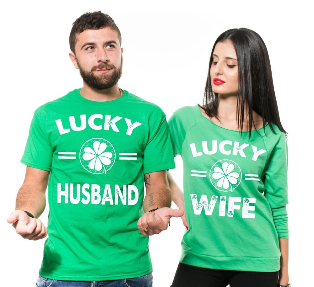 St. Patrick s Day Matching Shirts for Couple Lucky Husband Lucky Wife Shirts Unisex T-Shirt XXXL