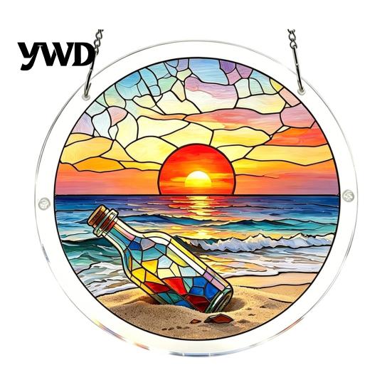Home Decoration Gift Acrylic Puzzle Pendant, Round Stained Glass Style Hanging Ornament, 7.48 Mindful Weekend Activity Inch Window for DIY Sun Catcher
