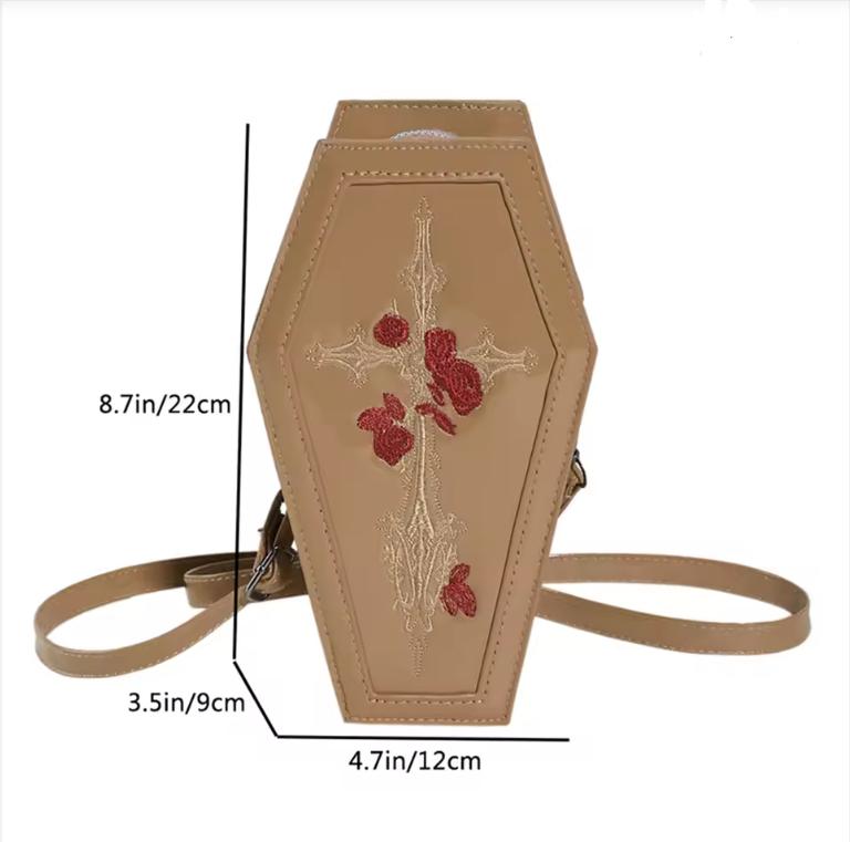 Sargform Achseltasche PU-Leder Damen Umhängetasche Retro Gothic Halloween Umhängetaschen Mädchen Reise Make-up Kosmetiktaschen
