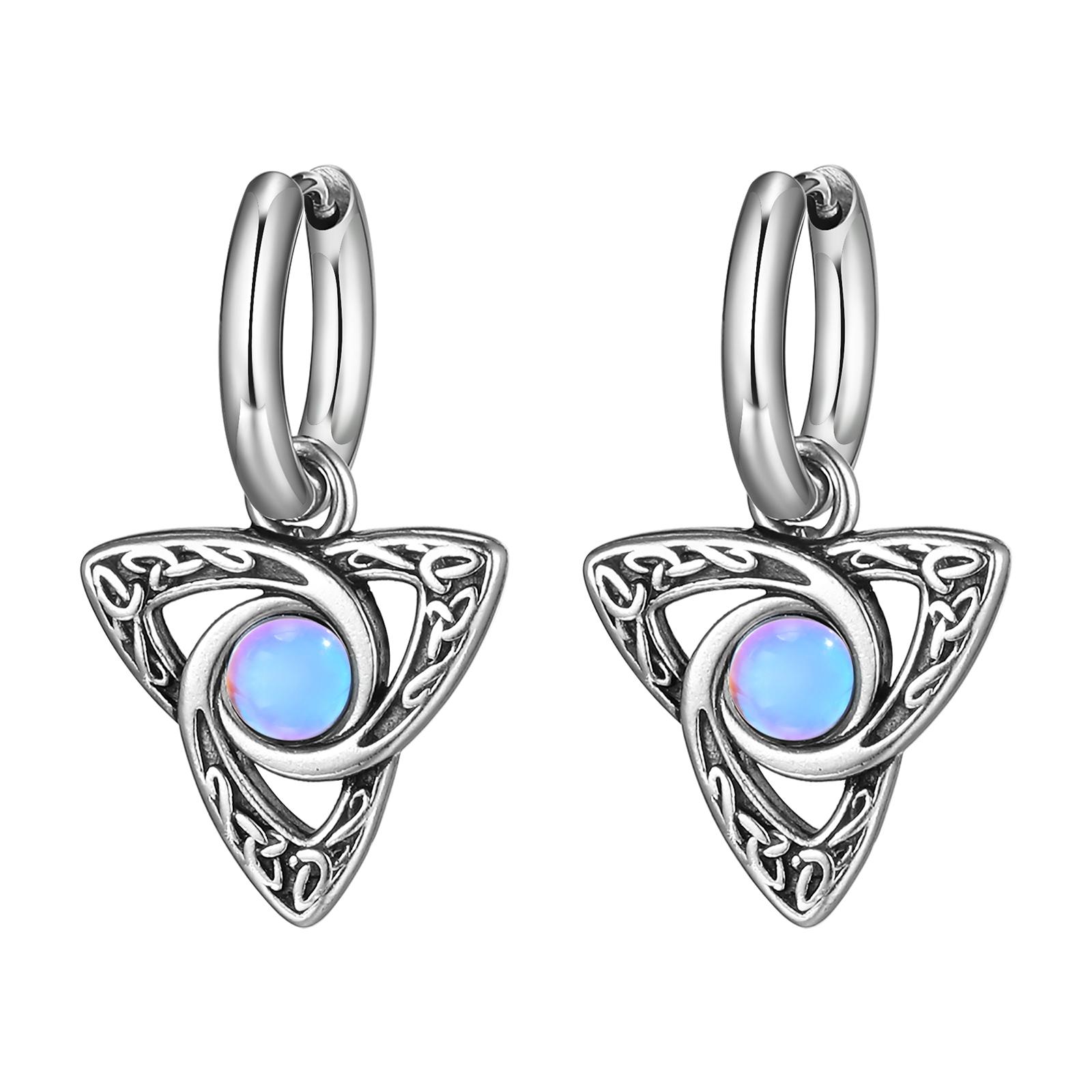 

Vnox Ретро Серьги-треугольники с кельтским узлом для мужчин и женщин, Серьги-кольца с камнем черный опал, Винтажные геометрические серьги из нержавеющей стали