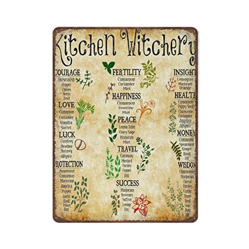 Retro Thick Metal Tin Sign Witches Magic Knowledge Wall Art Novelty Kitchen Witchery PostersHome Decor Wall ArtFunny Si Sign