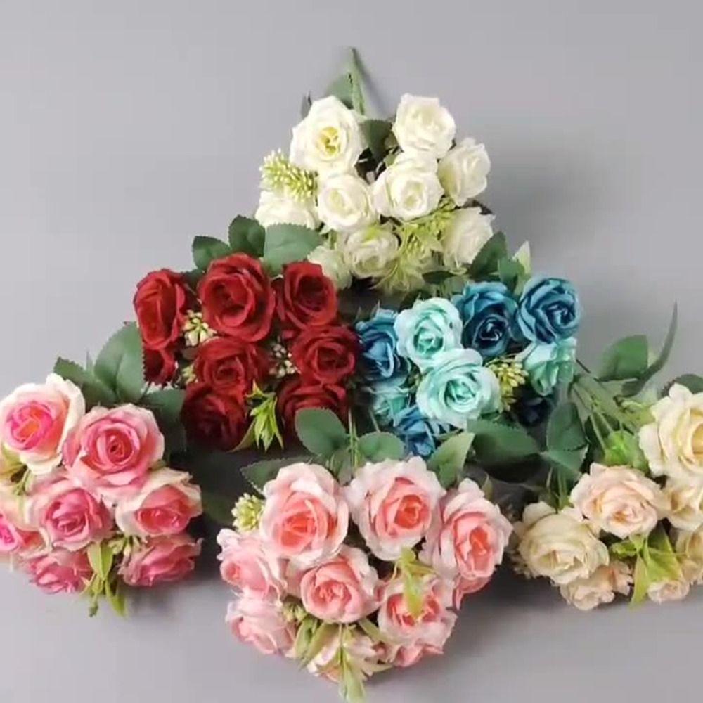 Silk Artificial Rose Bouquet 10 Heads Artificial Flowers  Wedding Decoration Flowers