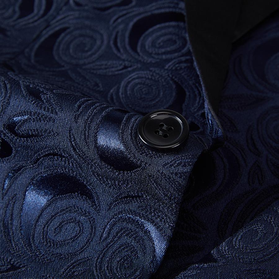 Mens Red Blazer Luxury Rose Patterned Jacquard Suit Jacket