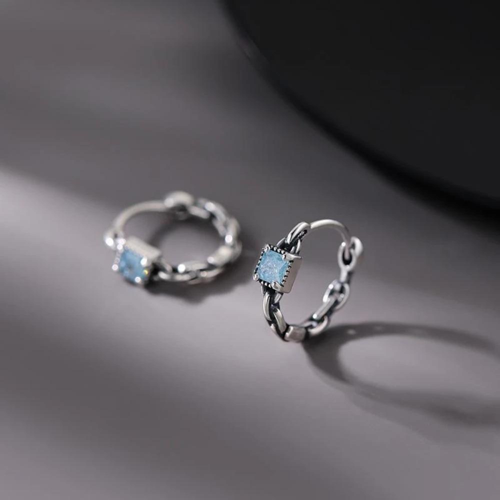 925 Silver Square Earrings Simple Elegant Inlaid for Women Wedding Jewelry Accessories