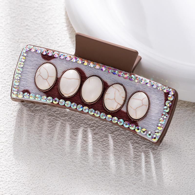 Bohemian Ethnic Style Turquoise Grab Clip Western Style Hairpin Retro Leopard Print Sequined Leather Fashion Disc Hairpin