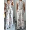 Vest and Pants Set Western Style New Fashion Loose Casual Print Lace-up Vest Trousers Set