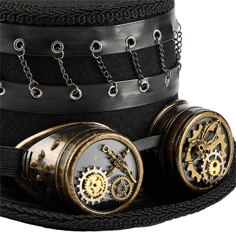 Steampunk Top Hat With Adjustable Goggles And Industrial Gear Handmade Fantasy Cosplay Hat For Halloween Costume Parties