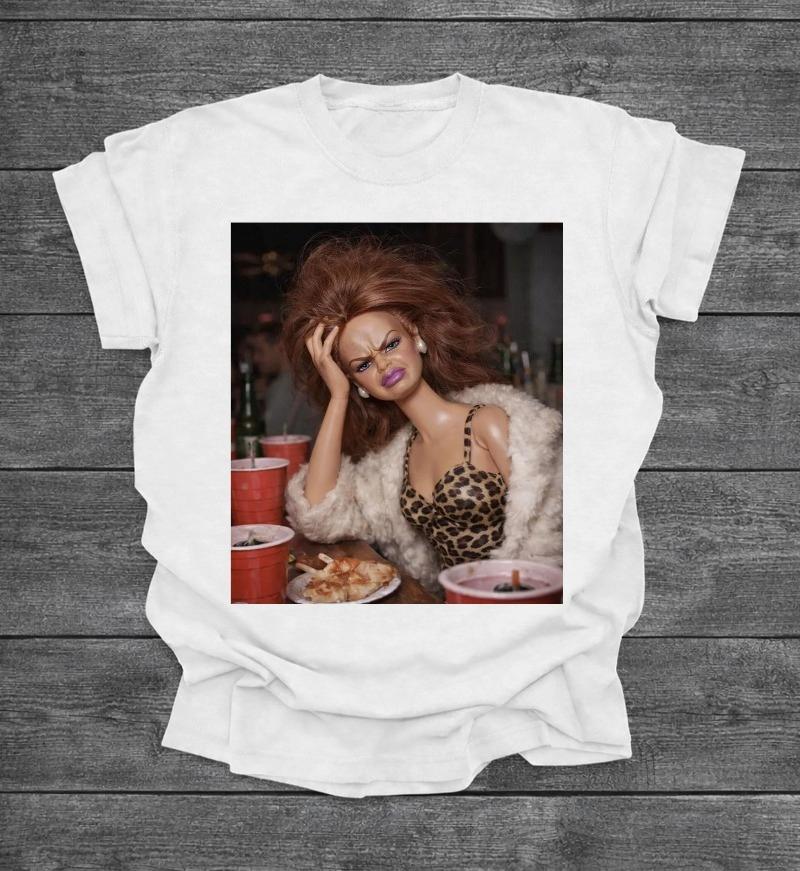 

Funny Distressed Party Doll Shirt Vintage Messy Glam Doll Meme Tee Summer Unisexs and Womens Loose and Breathable Tshirt Top L