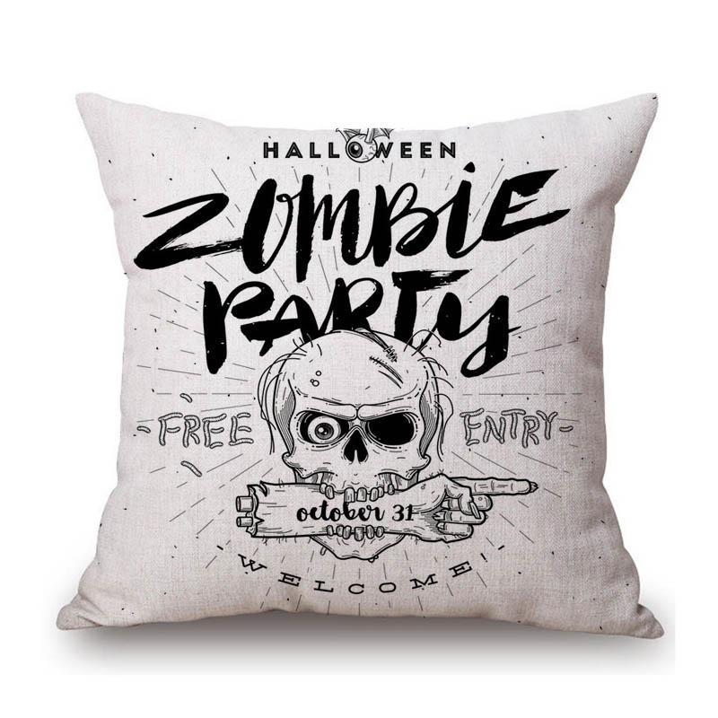 Halloween Decoration Zombie Party Pumpkin Head Skull Witches Print Cotton Linen Sofa Throw Pillow Case Car Cushion Cover