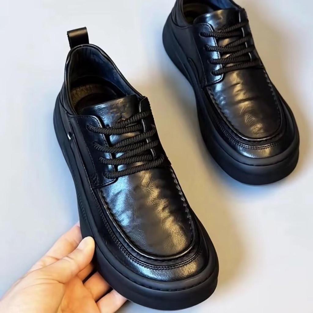 Men's Genuine Leather Derby Shoes Round Toe Lace-Up Comfortable Soft Sole Casual Sneakers Slip-Resistant Breathable Oxfords