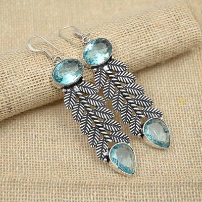 925 Sterling Silver Handmade Dainty Swiss Blue Topaz Jewelry Earrings Christmas Gift