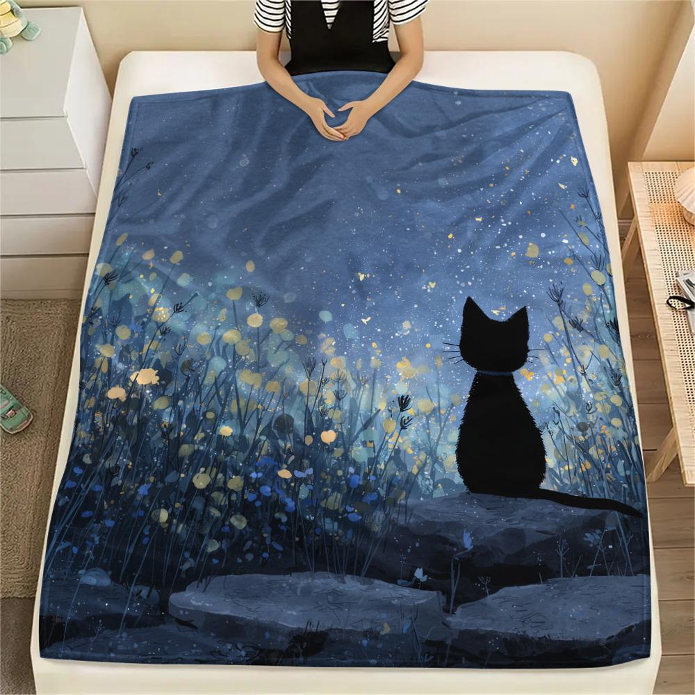 Cats Print Flannel Blanket, High quality Comfortable for All Seasons, Home Decor, Warmth and Comfort