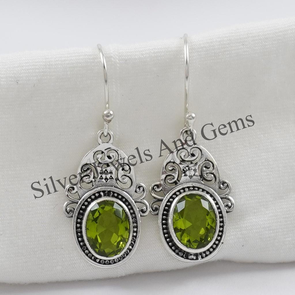 Handmade Oval Peridot Earrings: 925 Sterling Silver Boho Jewelry