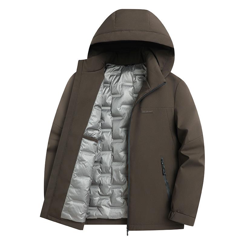 Men's Winter Down Jacket with Detachable Hood - Thick, Warm, and Stylish Outerwear for Middle-Aged Men.