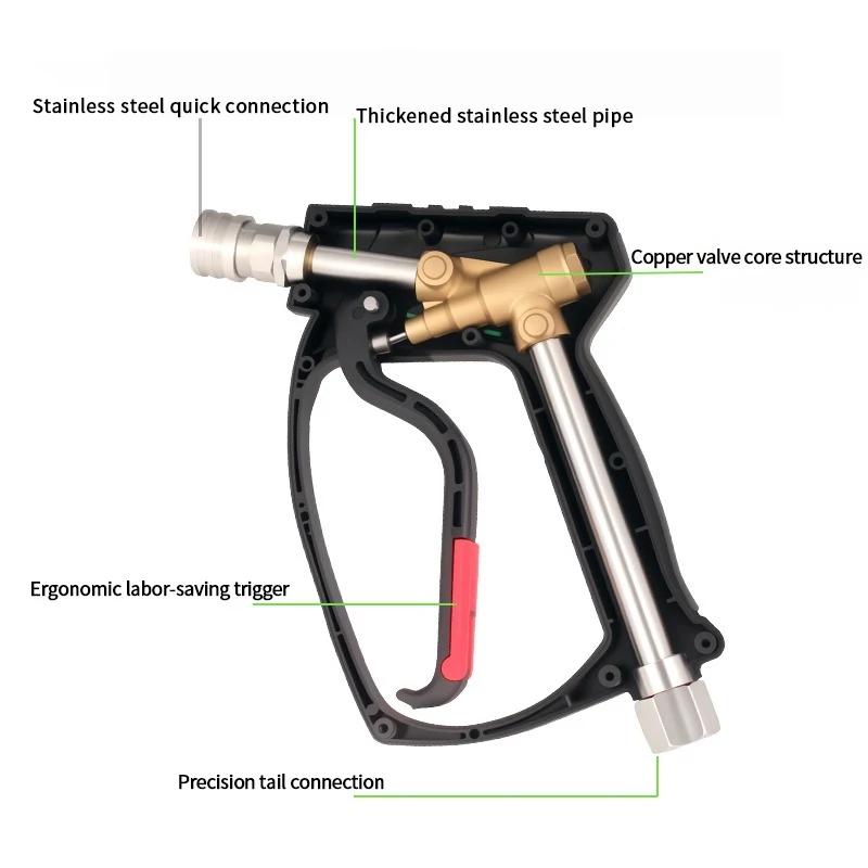 Short High Pressure Washer Gun for Car/RV/Garden Cleaning, 5 Storable Nozzles & M22-14/15/3/8 Quick Connect Set