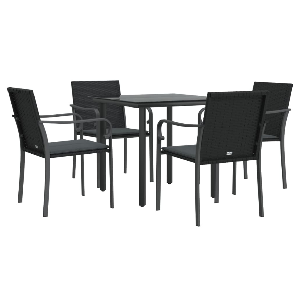 vidaXL 5 Pcs. Garden Dining Set with Cushions Poly Rattan and Steel