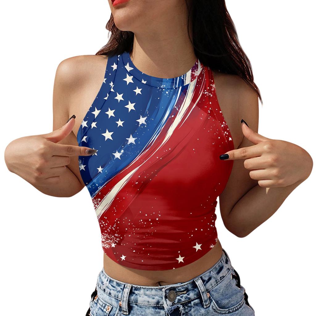Women's Fashion Independence Day Print Sleeveless Base Tank Top