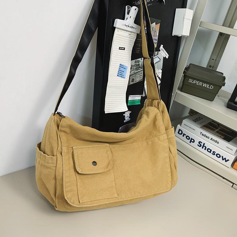 Plátěná crossbody taška v japonském stylu - Unisex ležérní jednoramenná messenger taška pro studenty