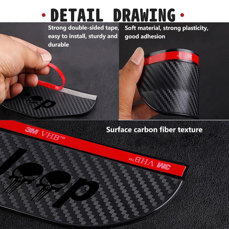 For Jeep 2pcs Car Rearview Carbon Fiber Mirror Rain Eyebrow Rainproof Compass Renegade Cherokee Wrangler JK Patriot Liberty AJW1