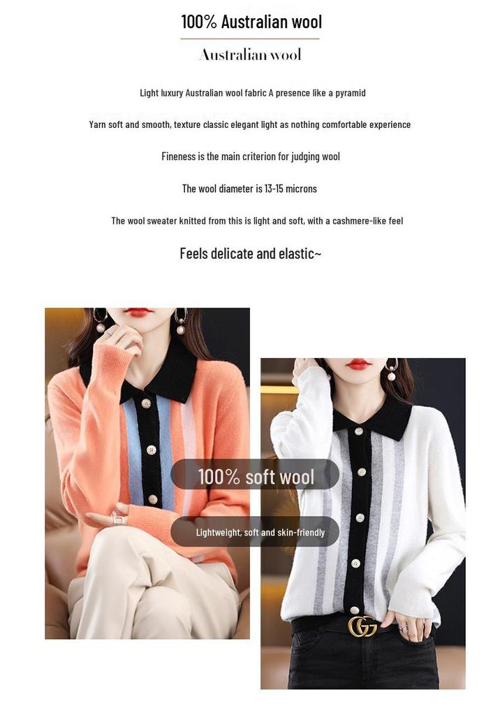 Women's Fashion Slimming Knit Wool Cardigan with Shirt Collar - Versatile Autumn/Winter Sweater