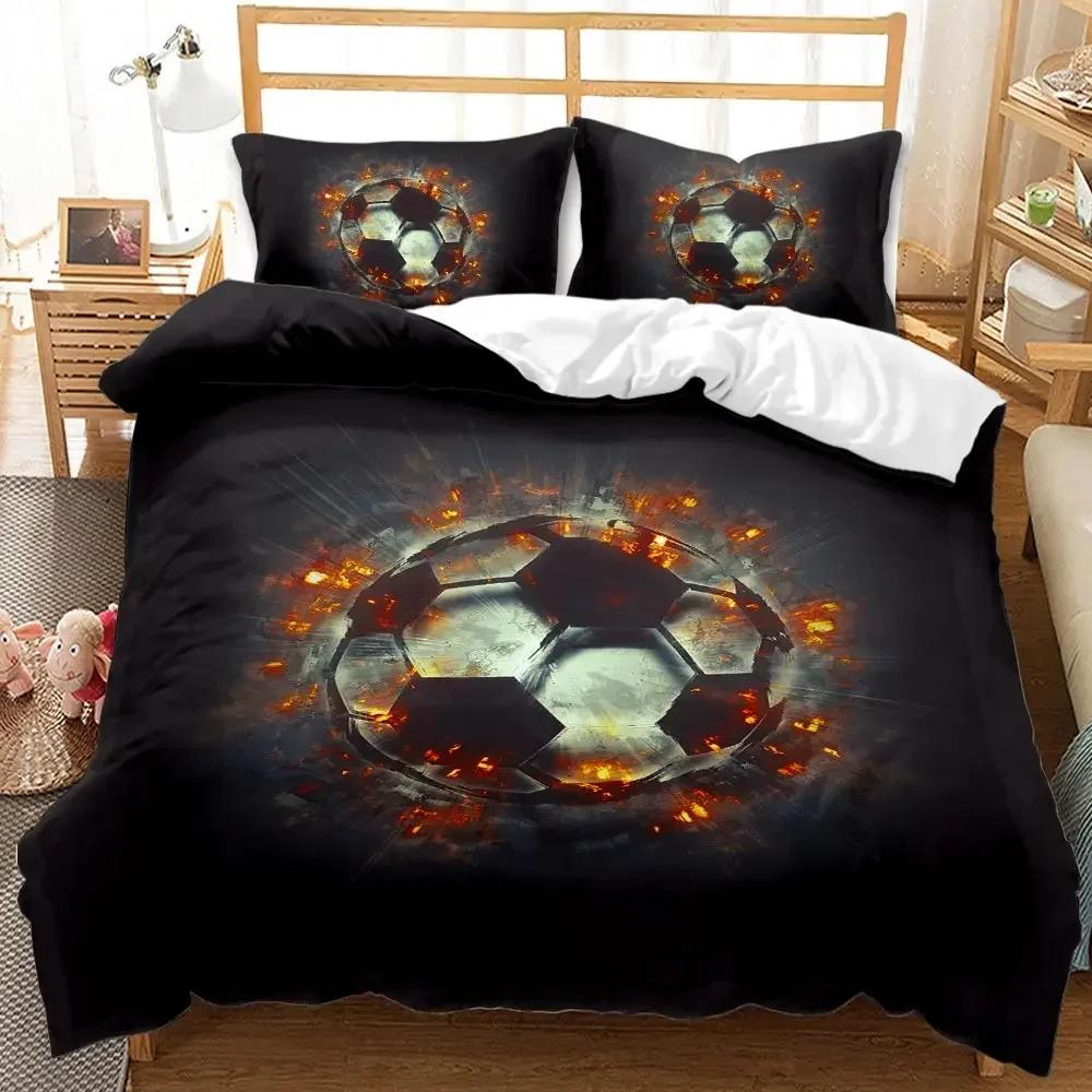 Soccer Sports Blue Flame Football Comfortable Duvet Quilt Cover Pillowcase Bedding Set Children Bedroom Decoration Home Textile