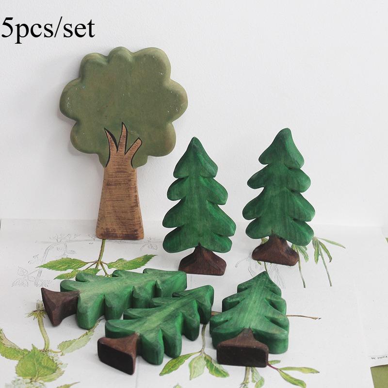 5pcs/set Wooden Christmas Tree Decor Desktop Ornament Window Display Office Gift Mini Pine Decoration Home Decoration