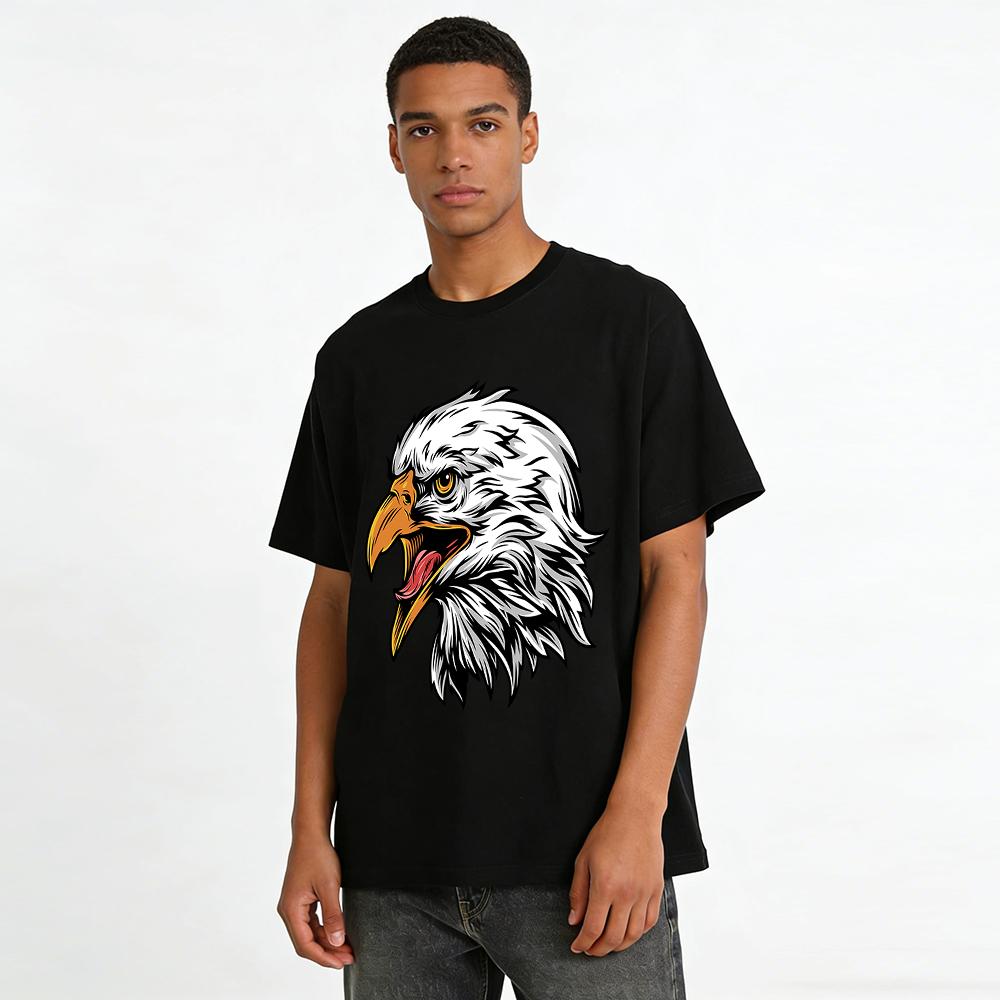 Roaring Bald Eagle Graphic Tee Casual Animal Print Top For Men Women Pure cotton T-shirt