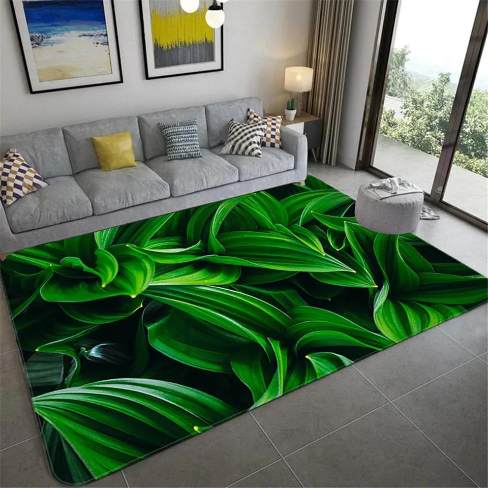 Living Room Carpet Green Leaf Printing Bedroom Entrance Door Mat Non-slip Bedside Home