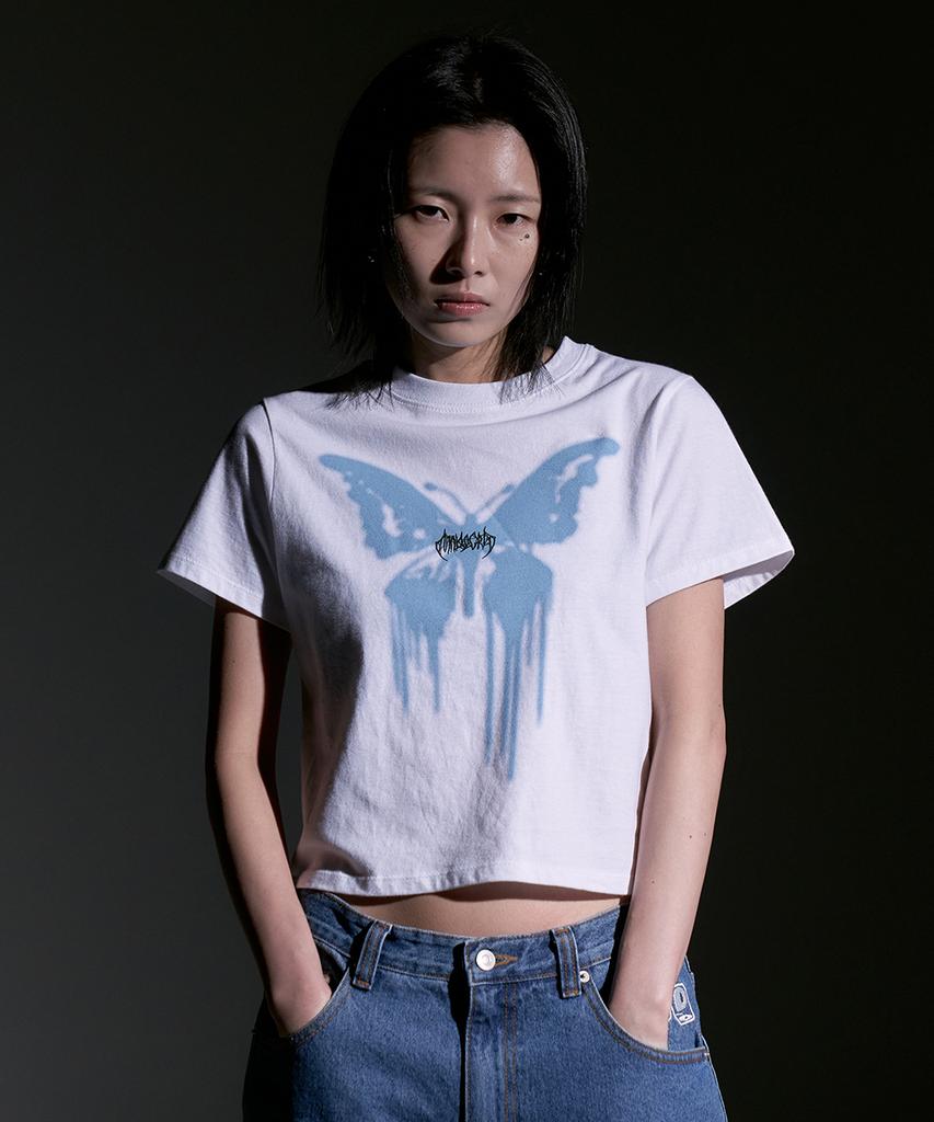 MAHAGRID Butterfly Goth Crop Tee White(Mg2Emft583A)