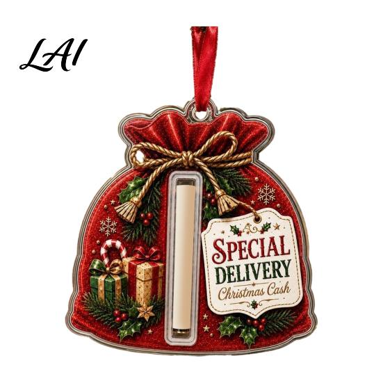 Fun Christmas Gift Accessories 2D Acrylic Cash Holder Ornament Card Hanging Retro Style Holiday Ornaments Xmas Tree Decor Reusable Pocket