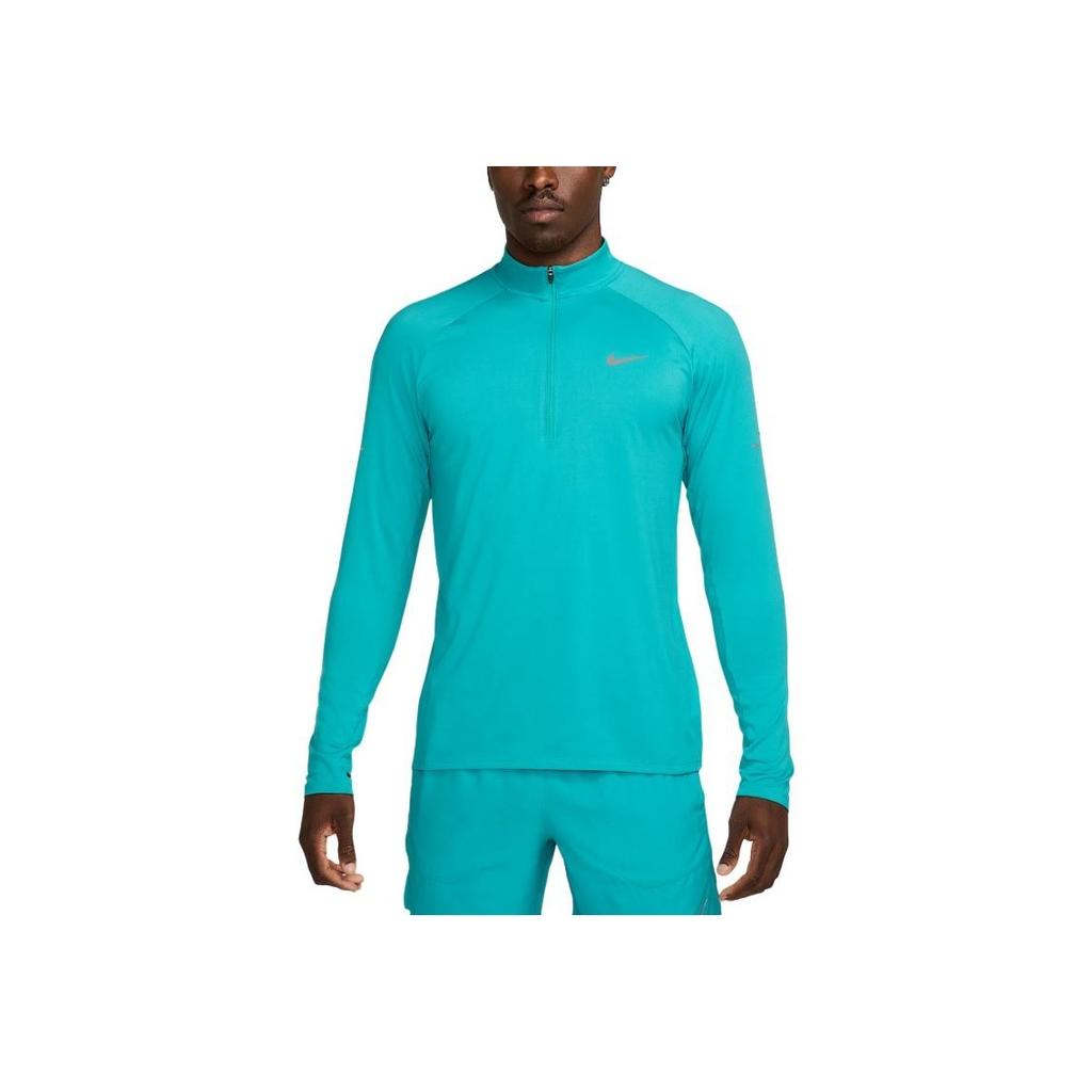 Nike Dri-Fit Solid Logo Half-Zip Stand Collar Long Sleeve T-Shirt Men Tops Light-Blue HV2180-345