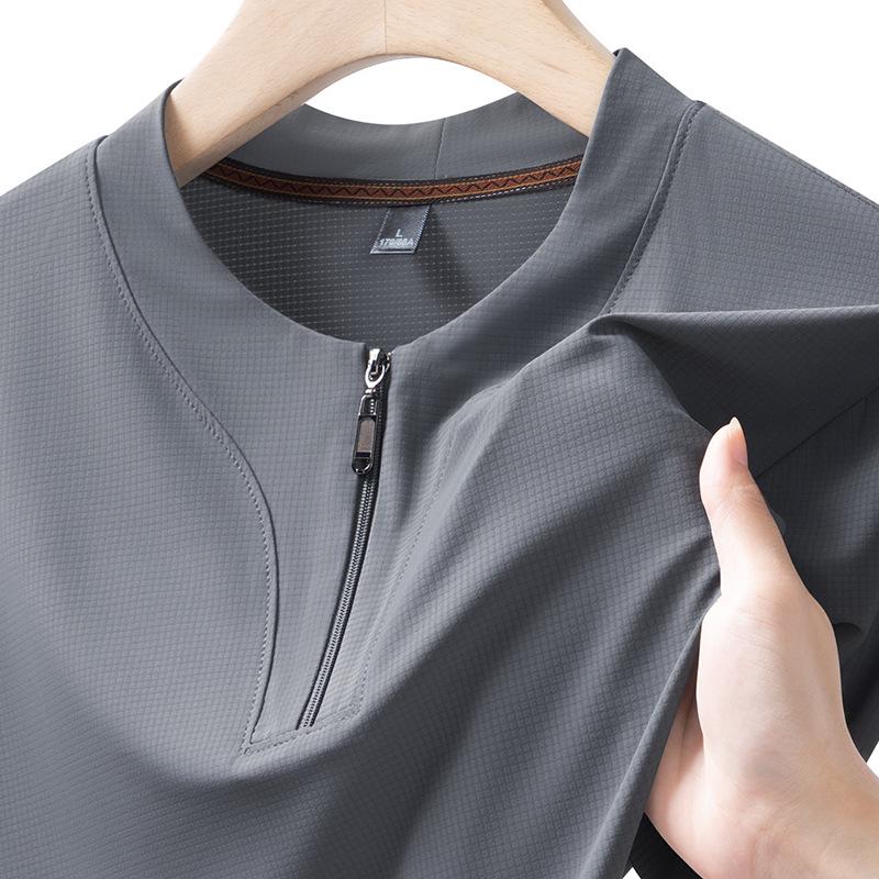 

Men s Plus Size 9XL Ice Silk Half-Zip Short-Sleeve T-Shirt - Summer Thin, Loose, Solid Color, High-End Business Casual 4XL темно-серого