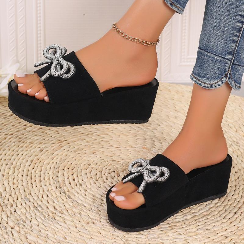 Fashion Summer new women's thick soled open toed slippers bow decoration 2025 Fashionable and stylish women's slippers