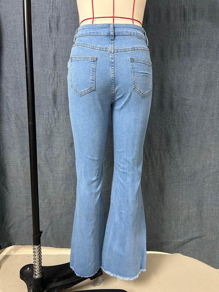 Damen Vielseitige Hell-/Dunkelblaue Schlagjeans mit Modischer Herz-Verzierung und Ripped-Design - Kollektion 2025